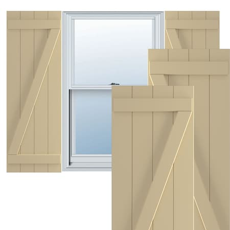 True Fit PVC, Four Board Joined Board-n-Batten Shutters W/Z-Bar, Natural Twine , 21 1/2W X 75H